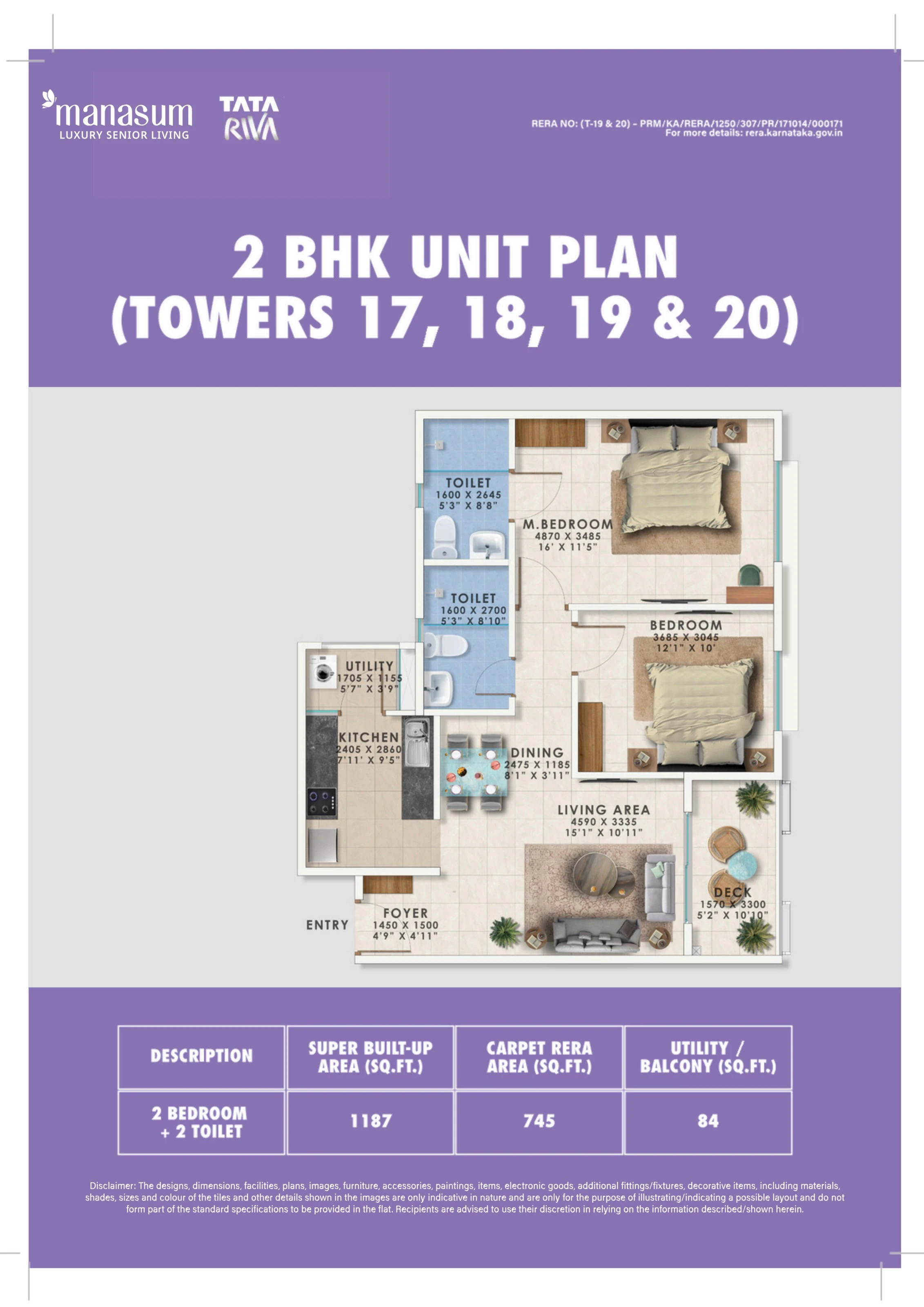2 BHK Unit Plan — Towers 17, 18, 19 & 20